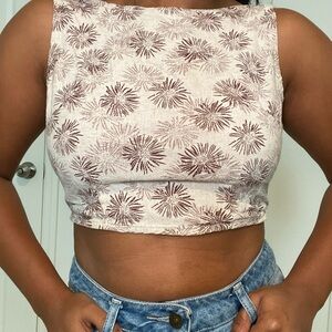 Floral Print Crop Top - Cream and Brown